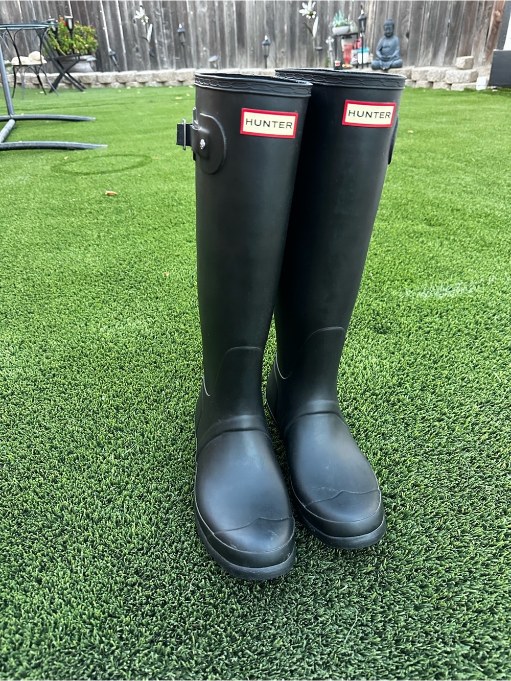 Hunter Tall Black Rain Boots with Red Logo